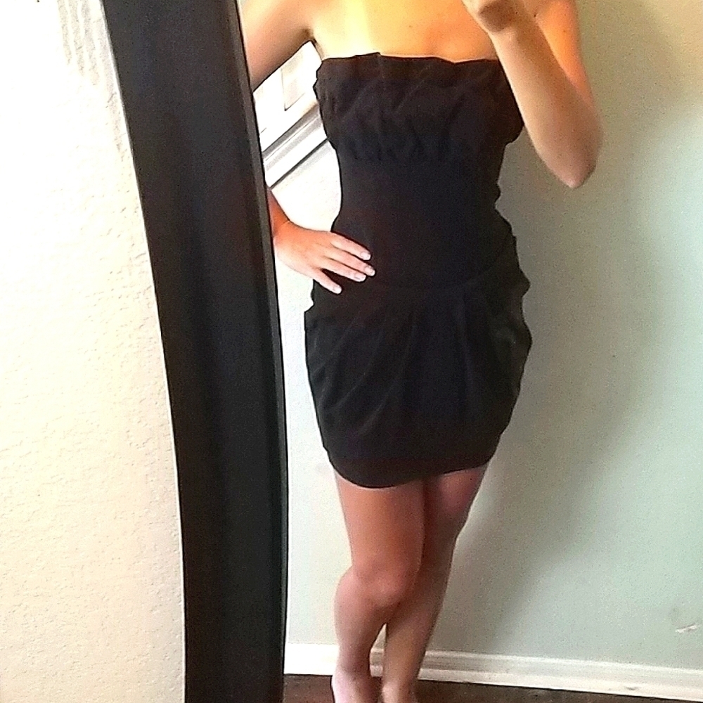 fendi strapless ruffled textured mini black dress sz 44/S